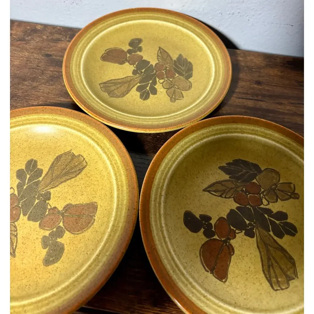 Vintage Homer Laughlin 7.5” Brown Floral Stoneware Salad Plates- Set of 3
